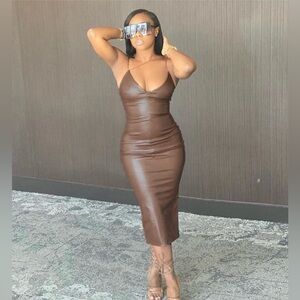 Elegant Brown Midi Dress: Multiple Colors